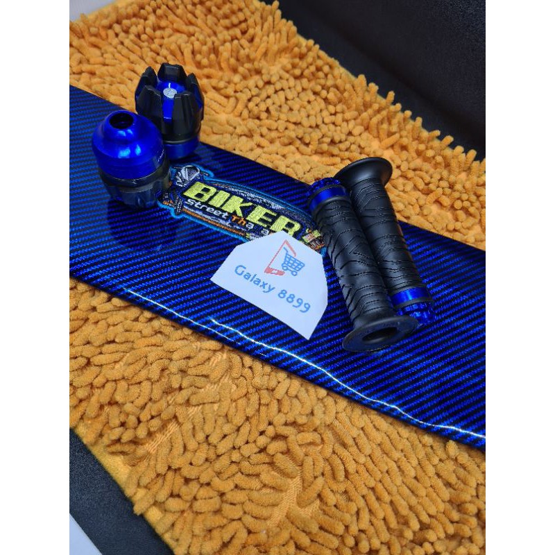 Kulit Jok Karbon+Grip Ring Kitaco+Jalu As Roda Depan Biru Universal