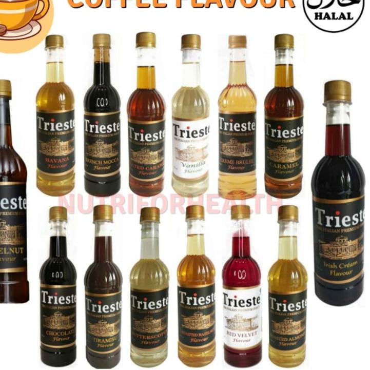 

(650ml) Trieste Syrup HALAL Caramel Creme Brulee Hazelnut Almond Red Velvet Butterscoth Mocca Coklat /6EL8K Baru