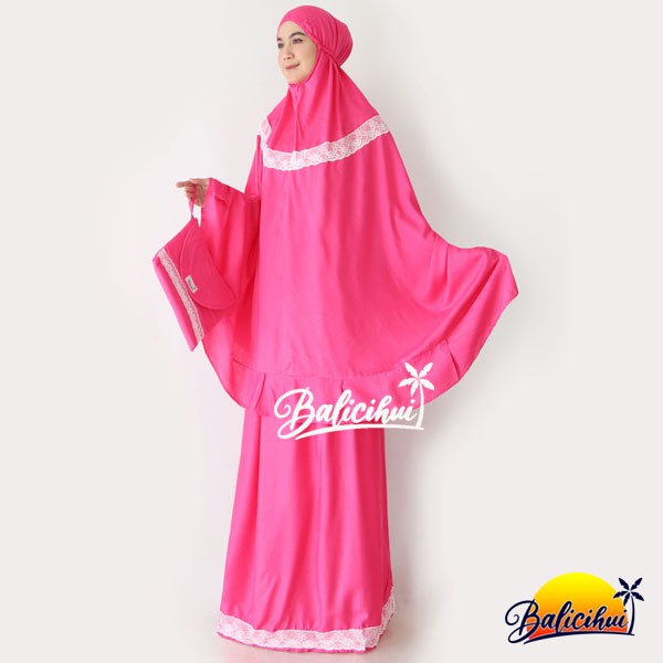 Balicihui Mukena Yasmina Hot Pink Polos Mukena Bali Dewasa Jumbo