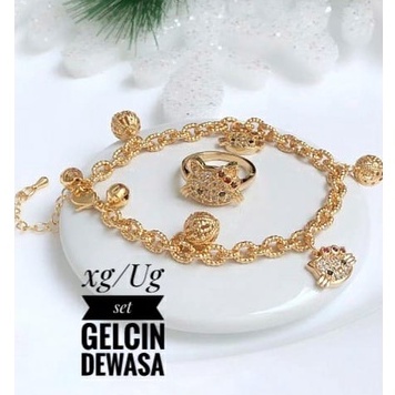 (SEP) Set Perhiasan Lapis Emas Xuping Gelang Cincin DEWASA Hello Kitty Mewah Gold Modis Titanium Rea