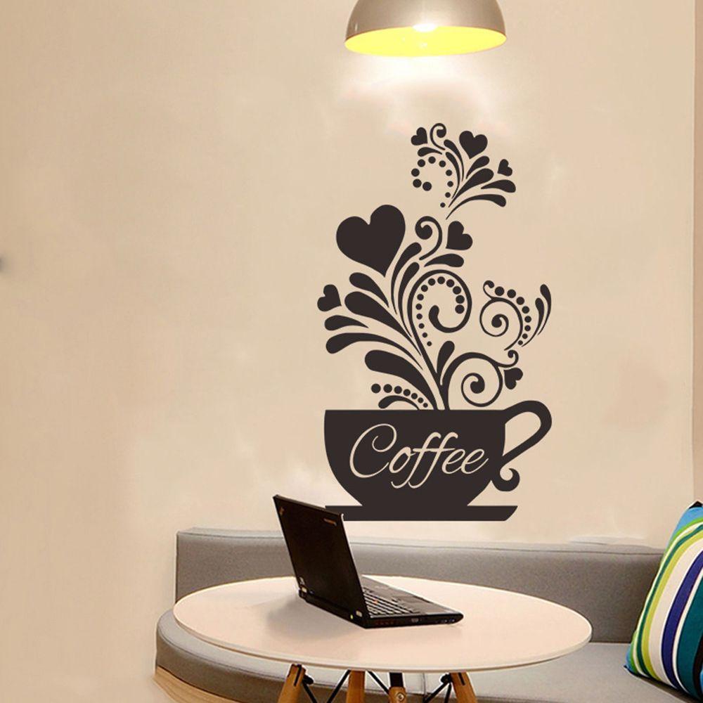 R-flower DIY Wall Sticker Removable Wall Art Bunga Hati Hiasan Ukir Cangkir Kopi