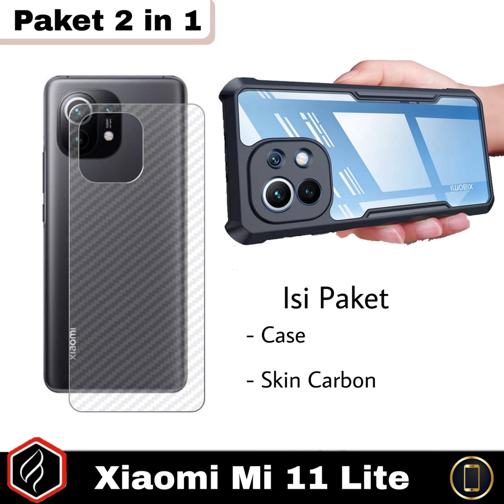 Paket 2 in 1 XIAOMI Mi 11 Lite / Mi 11 Lite 5G Case SHOCKPROOF/XunDD + Free GARSKIN Carbon