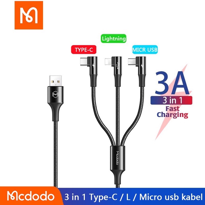 Kabel Data Gaming 3 in 1 MCdodo CA-888 Type C + Lightning + Micro USB 3A