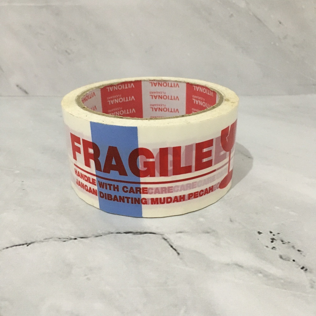 

Lakban FRAGILE JANGAN DIBANTING Putih Hoki Tape 48 mm x 72 yard