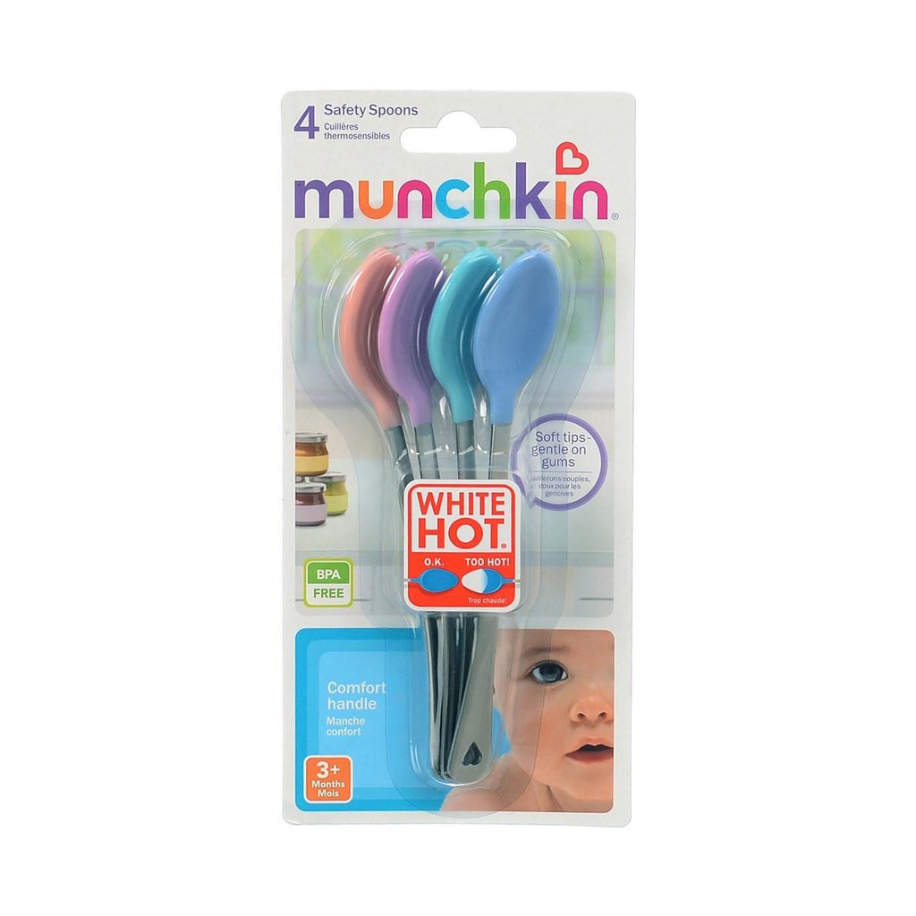 Munchkin White Hot Safety Spoons Sendok Makan Bayi Stainless Steel Handle 4 Pack