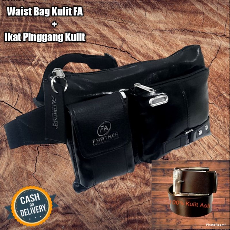 FA Waist bag tas selempang pria plus ikat pinggang kulit