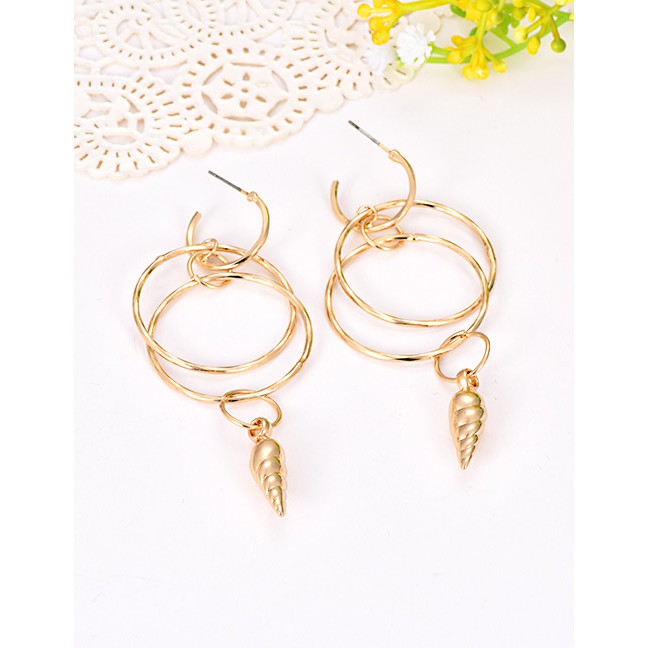 LRC Anting Tusuk Fashion Gold Alloy Circle Snail Earrings F46818