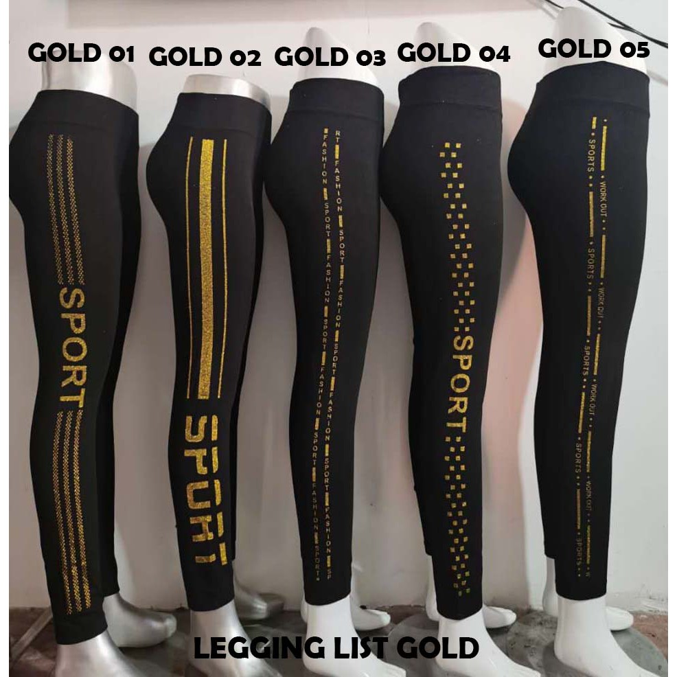 CELANA HW LEGGING TEBAL/ LEGING WANITA LIST GOLD