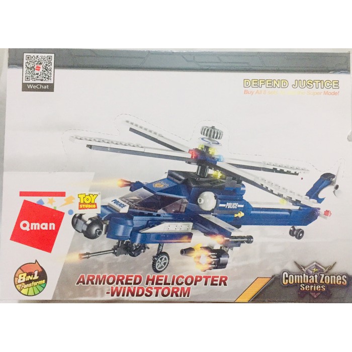 DSE32 Mainan Anak Qman Brick Block Armored Helicopter Windstorm