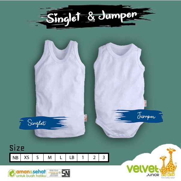 Singlet Jumper VELVET Kaos Dalam size NB XS S M L LB 2 3 4 5 6 7 kutung kancing junior bayi new born