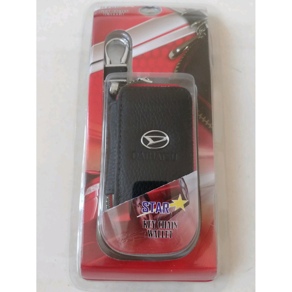 Dompet KULIT Stnk plus gantungan kunci REMOTE MOBIL LOGO Daihatsu XENIA / TERIOS warna hitam merah