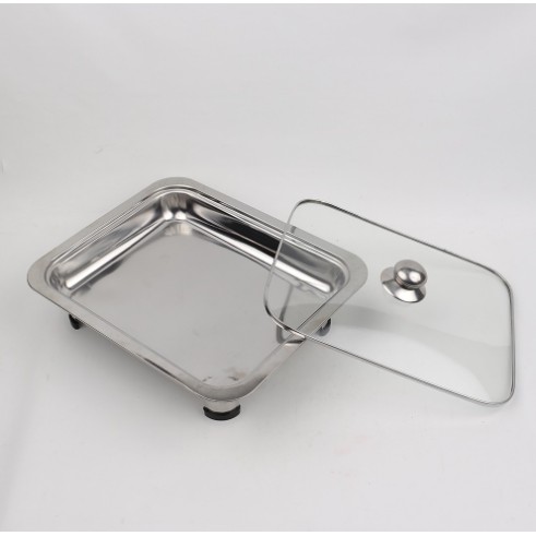 Warmer wadah saji PRASMANAN SET FUL KACA Wadah SAJI FastFood Dish Warmer Square Pan Tutup Kaca