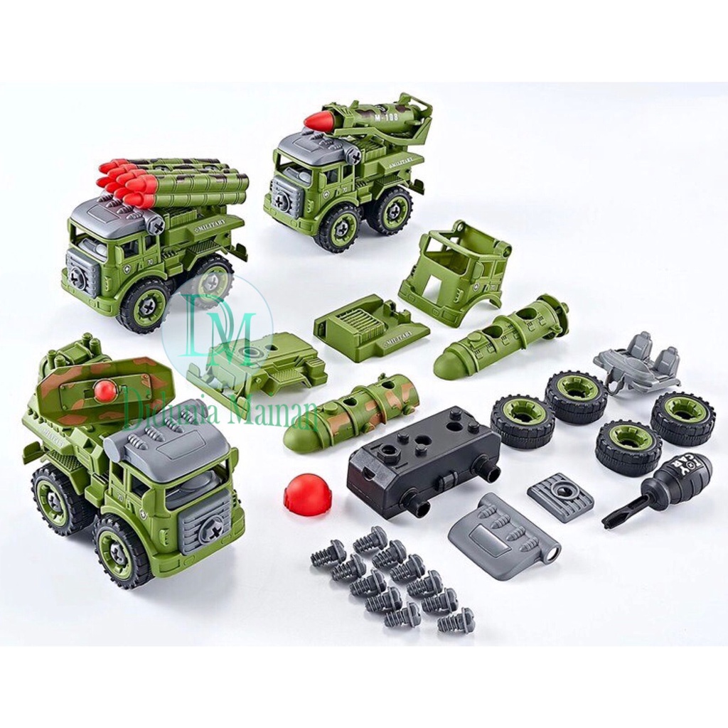 mainan edukasi mobil mobilan anak engineering truck diy army military bongkar pasang truk tentara militer set