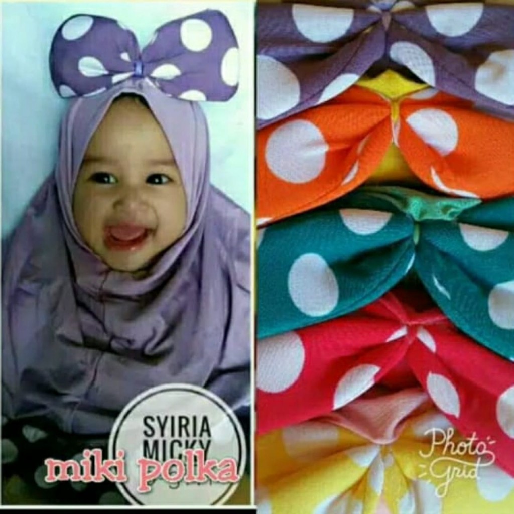 Jilbab Anak Mickey Pita Polkadot / Hijab Anak Murah / Micky Polkadot