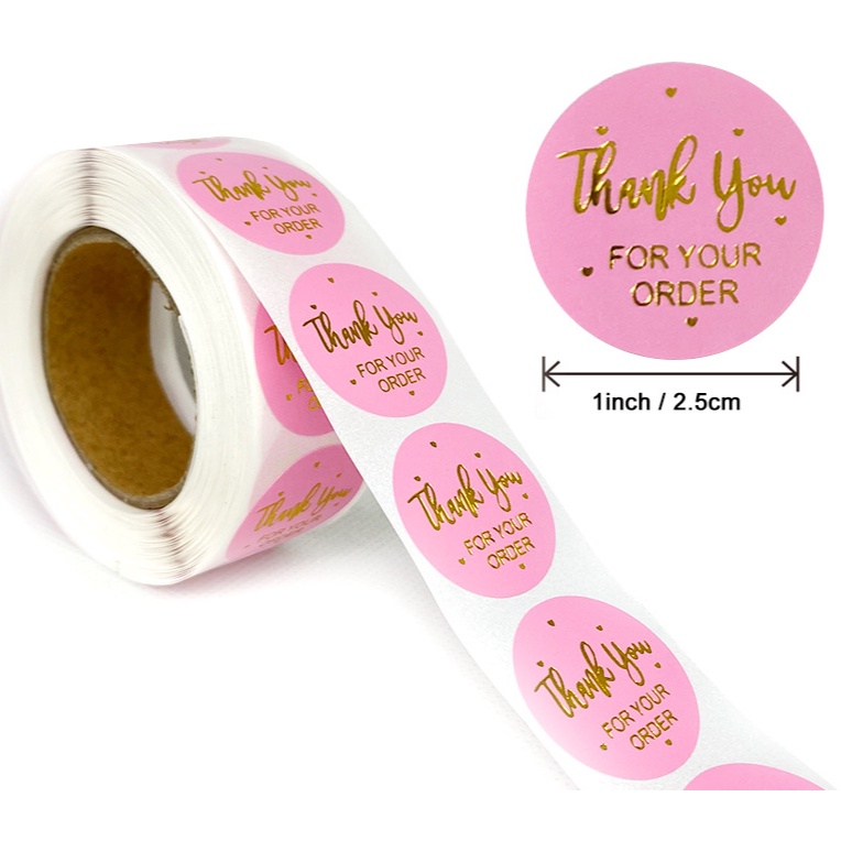 [500Pcs/Roll] Sticker Gulung Thank You For You Order Pink &amp; Black/ Stiker Online Shop/ Percantik Packaging