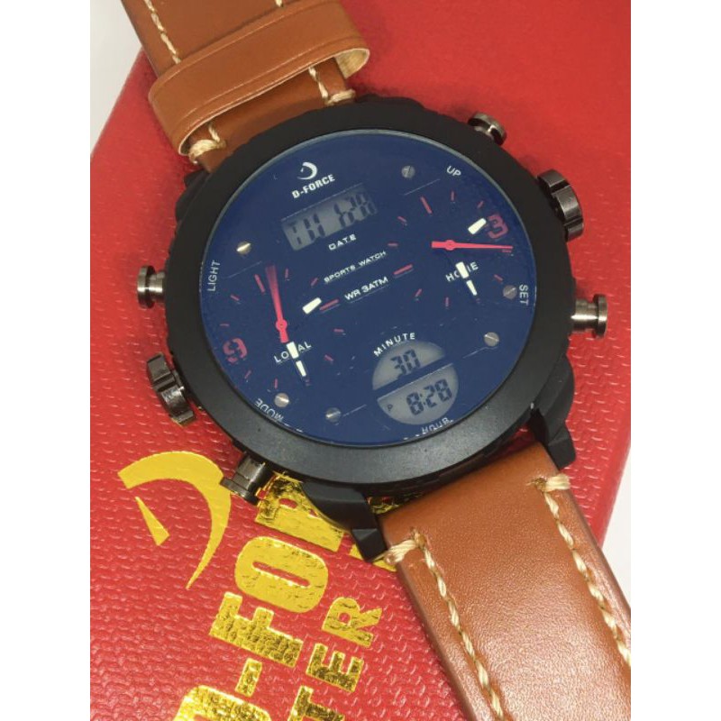jam tangan pria D force kulit double time DFDTKL001
