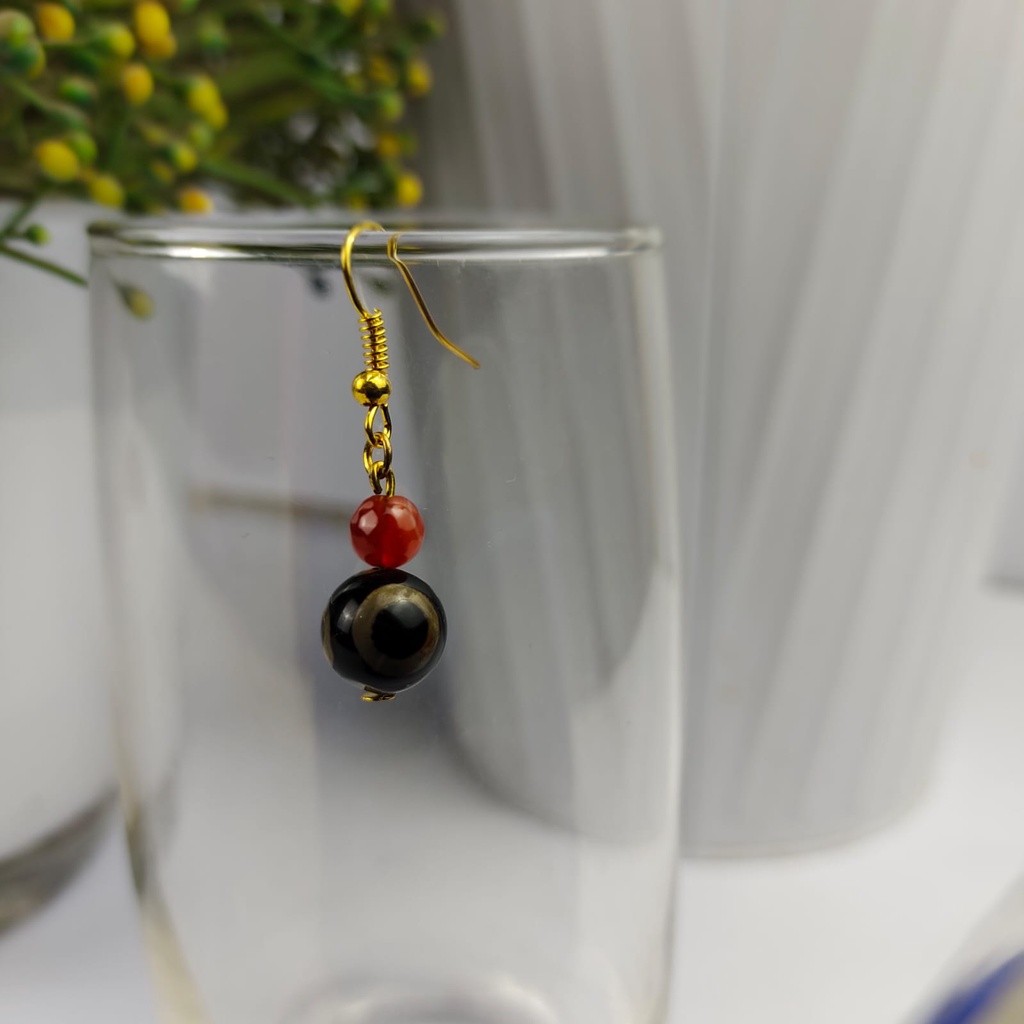 Anting Pendek Batu Hitam Merah