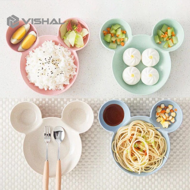 VISHAL Mangkok Set Peralatan Makan Anak 4 in1Bahan Jerami Gandum Children Tableware Piring VS-25