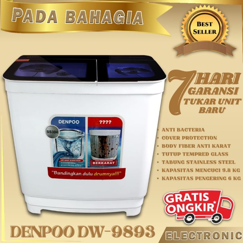 Mesin Cuci 2 Tabung DENPOO DW 9893K