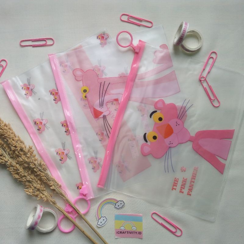 

Tempat Pensil Pouch Transparan Pink Panther Lucu