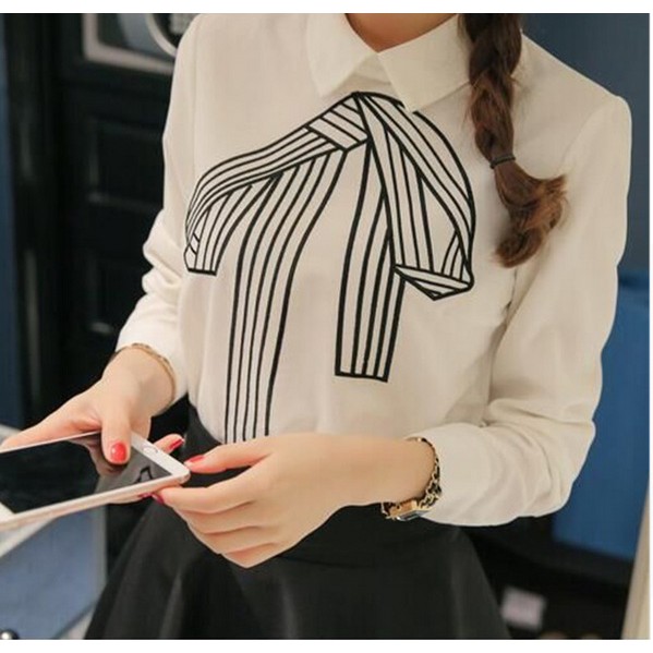 Shirt Kemeja Slim fit Putih Wanita Berkerah model pita