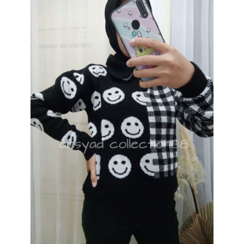 SWEATER RAJUT PREMIUM IMPORT MOTIF SMILE / KOREAN TERBARU 7 GATE