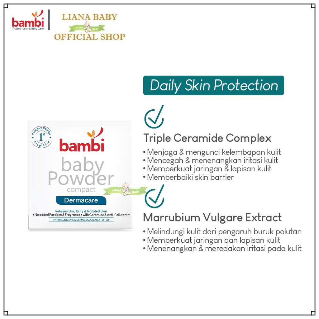 PERA678 BAMBI BABY COMPACT POWDER DERMACARE BEDAK BAYI UNTUK KULIT SENSITIF 40GR