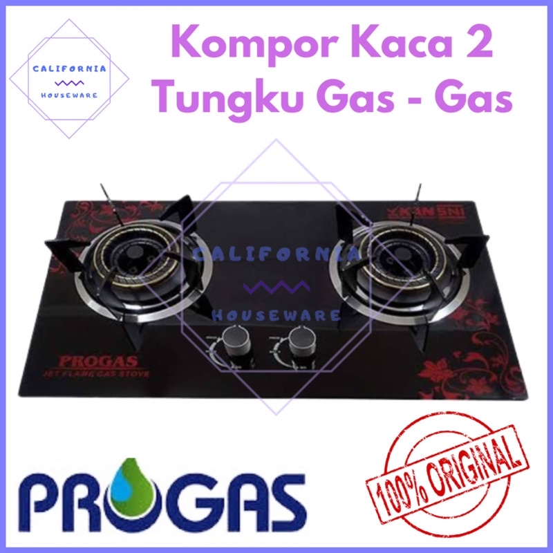 Kompor Kaca PROGAS 2 Tungku Mix Bara - Gas Gas / Kompor Tanam PROGAS 2 Tungku Mix Bara - Gas Gas