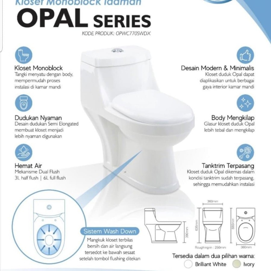 Closet Duduk Monoblock Siram Trilliun Opal White - JNE PACKING KAYU