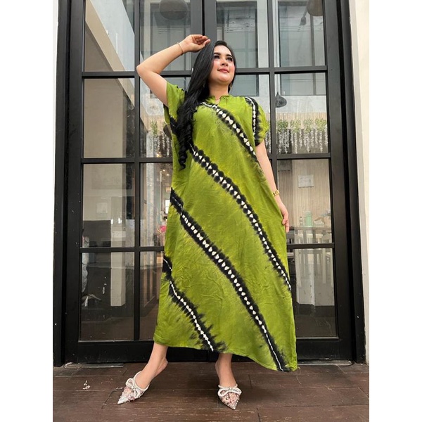 Daster panjang galaran kancing depan busui tali samping motif viral tiedye shibori-SK Strip Army
