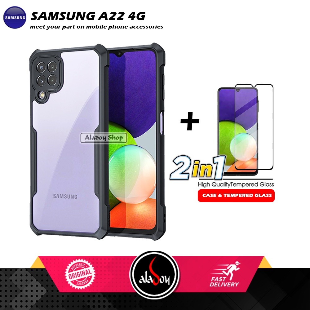 PAKET 2 IN 1 Case Samsung A22 4G Armor Fusion Transparent Prmium Casing Free Tempered Glass