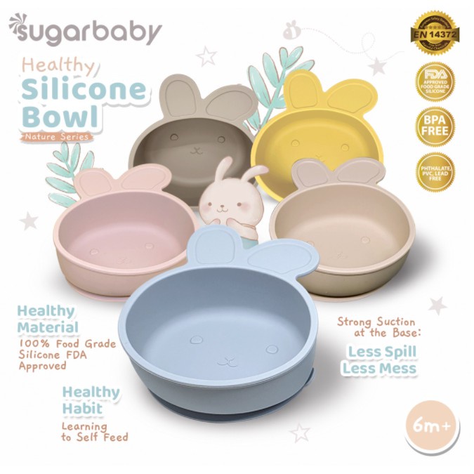 TERLENGKAP SUGAR BABY HEALTHY SILICONE SPOON &amp; FORK NATURE SERIES BIB / PLATE PIRING / BOWL MANGKOK