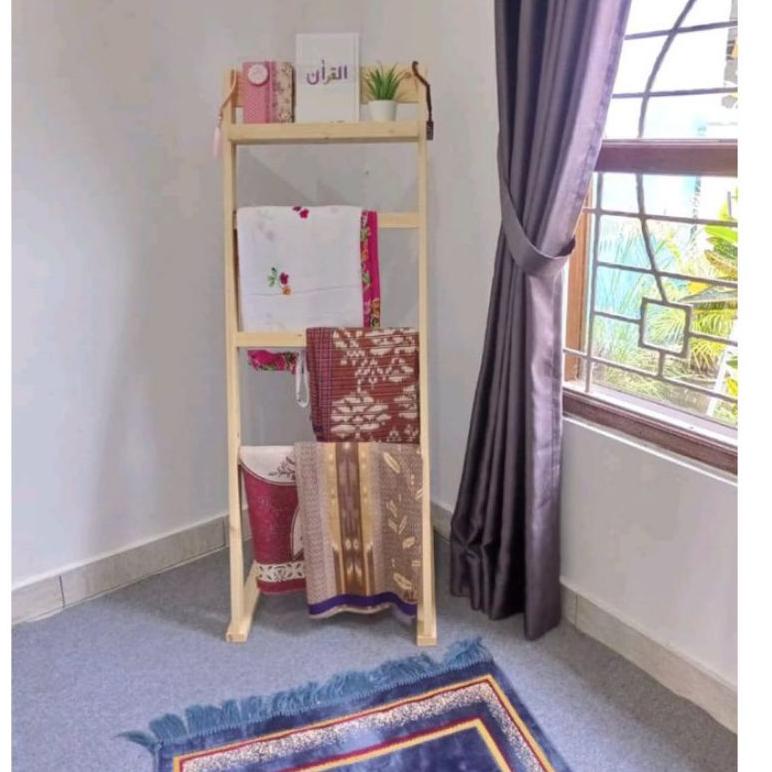 Produk Keren.. Ladder Hanger Kayu, Rak Gantungan sajadah/mukena/al-quran/handuk/sarung/kerudung/baju