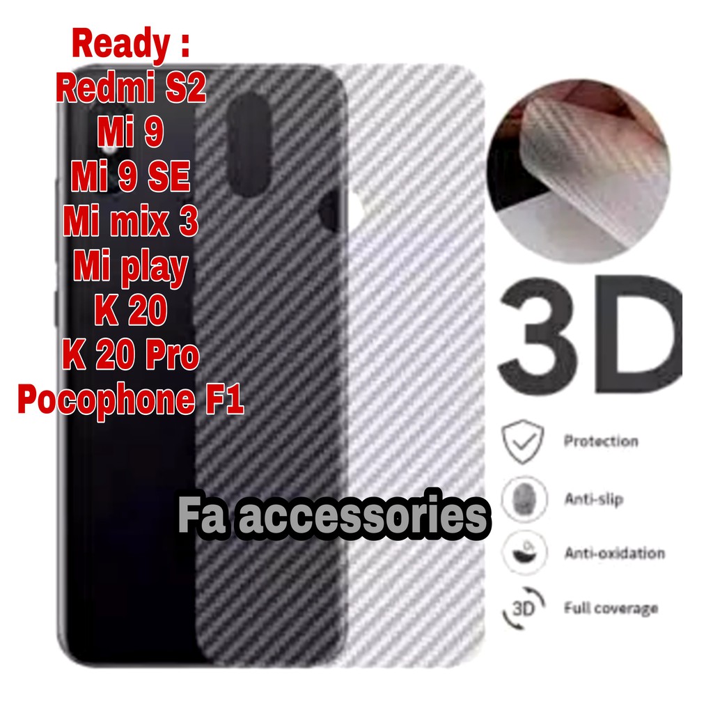 Xiaomi Mi 9 9SE Mi Mix 3 Mi Play K20 20Pro pro POCO Pocophone F1 S2 skin screen carbon belakang