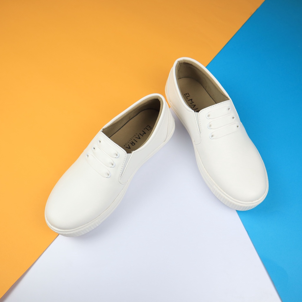 Sepatu Sneakers Papirut Wanita Tanpa Tali Putih Hitam Tinggi 3cm
