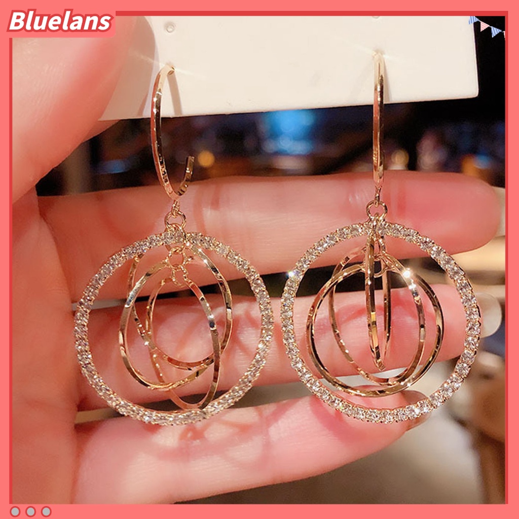 1 Pasang Anting Hoop Berlian Imitasi Shiny Bentuk Bulat Geometris Untuk Hadiah Pernikahan