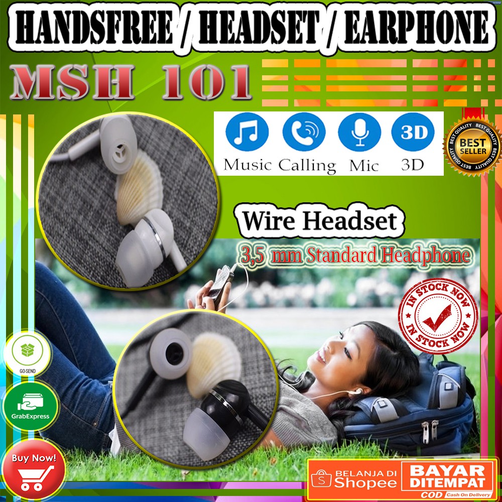 MSH 101 Handsfree / Headset / Earphone  Handfree untuk Smartphone Android / ios with Mic jack 3.5