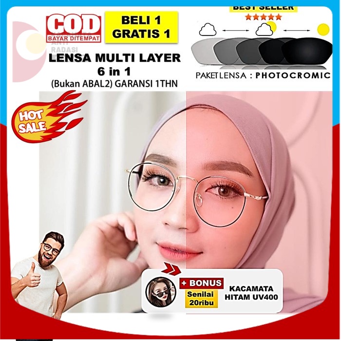 Bisa COD Kacamata Photocromic Wanita Oval Bulat Korea Gagang Besi RICIS0531-1