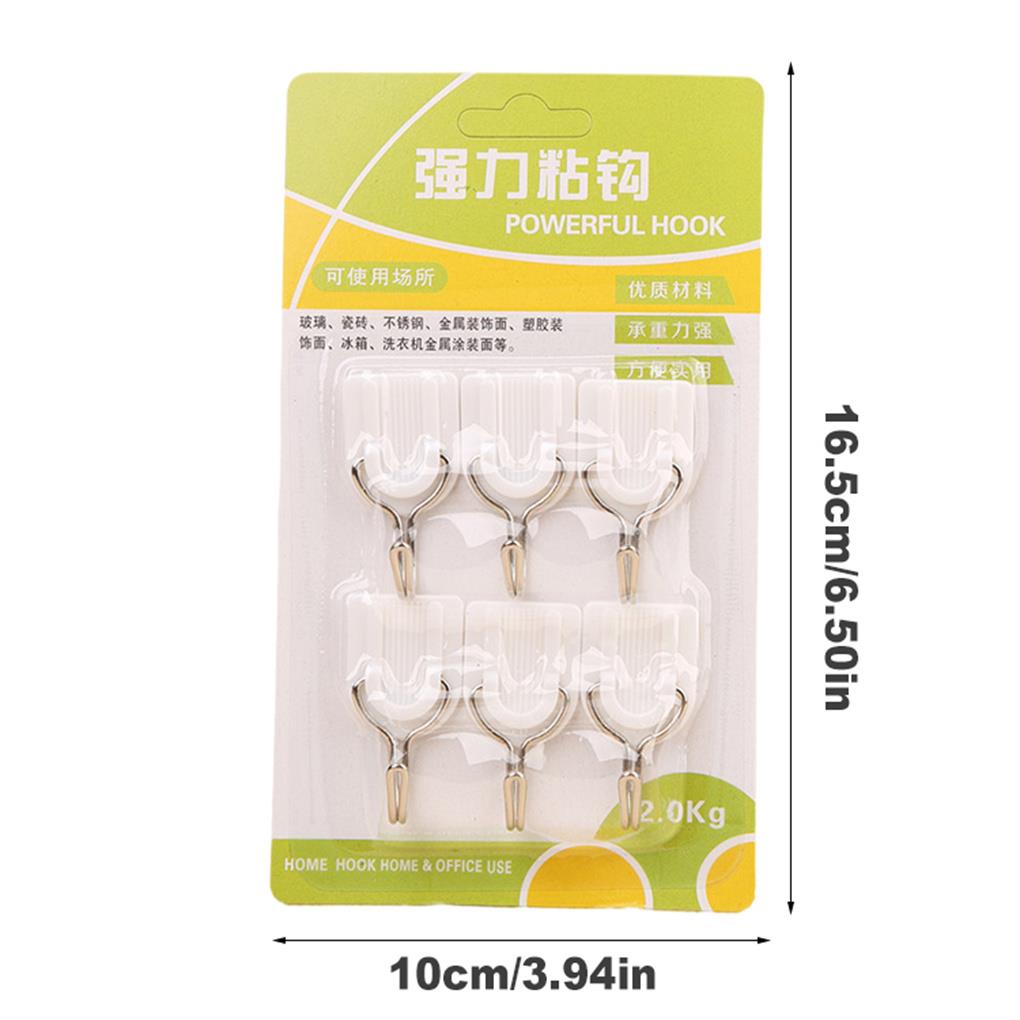 (house2020) 6pcs / Set Kait Gantungan Dinding / Pintu / Ubin / Kaca Kuat Untuk Perlengkapan Rumah