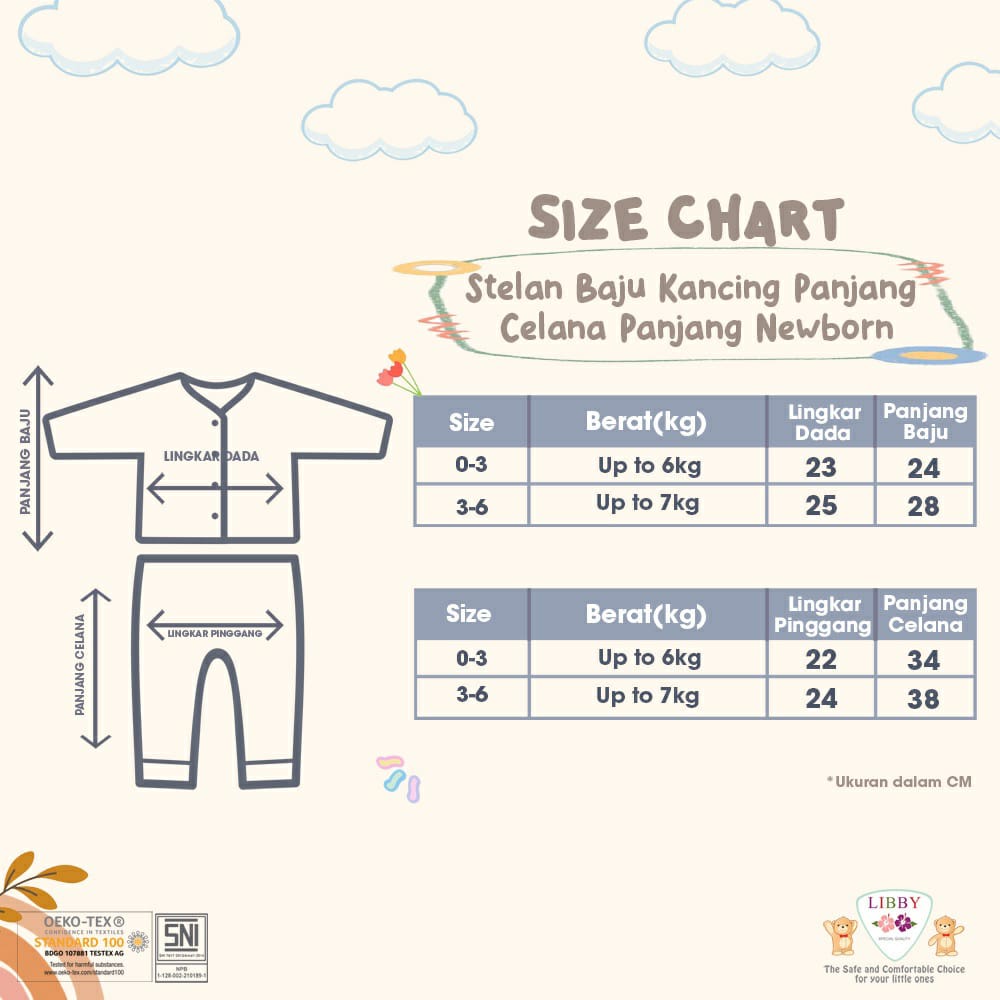 Libby Stelan Panjang &amp; Celana Panjang Kancing depan Meadow Land Series (Satu Set Isi 3Pcs)