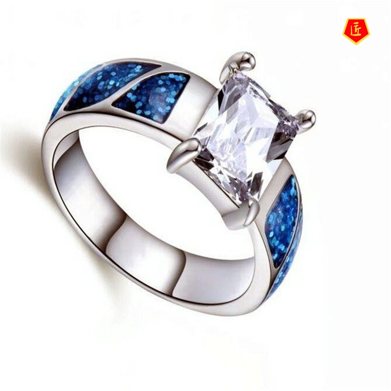 [Ready Stock]Blue Opal Square Diamond Ring