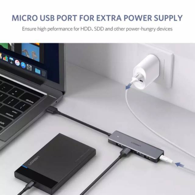 UGREEN USB 3.0 Hub 4 Port with Micro USB Power ULTRA SLIM