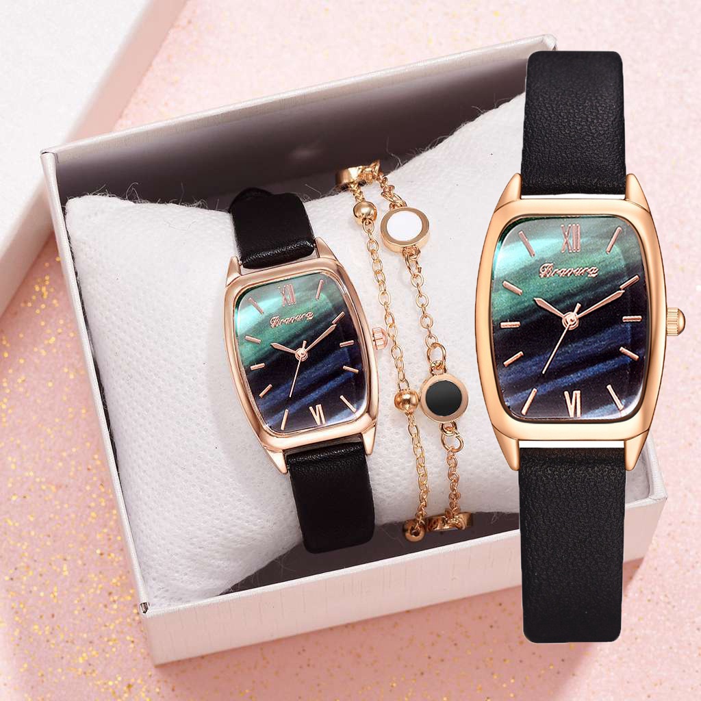 Jam Tangan Wanita Casual Fashion Women Square Dial Leather Watch Hot Selling Quartz Couple Watches