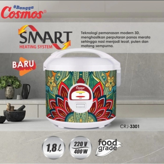 Rice Cooker Magic Com Cosmos Anti Lengket Kapasitas 1.8 Liter CRJ 3301 / CRJ3301