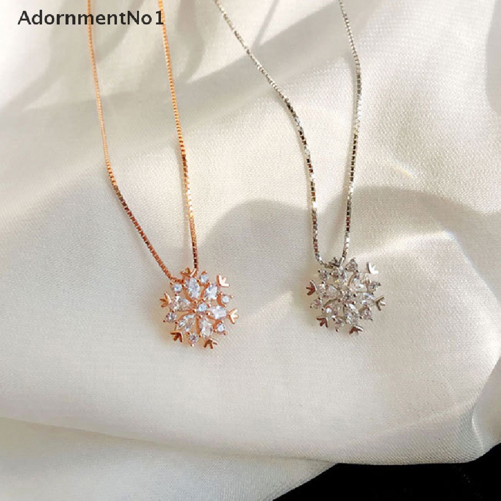 (AdornmentNo1) Kalung Rantai Rose Gold / Silver Liontin Snowflake Hias Cubic Zircon Untuk Wanita S-N605