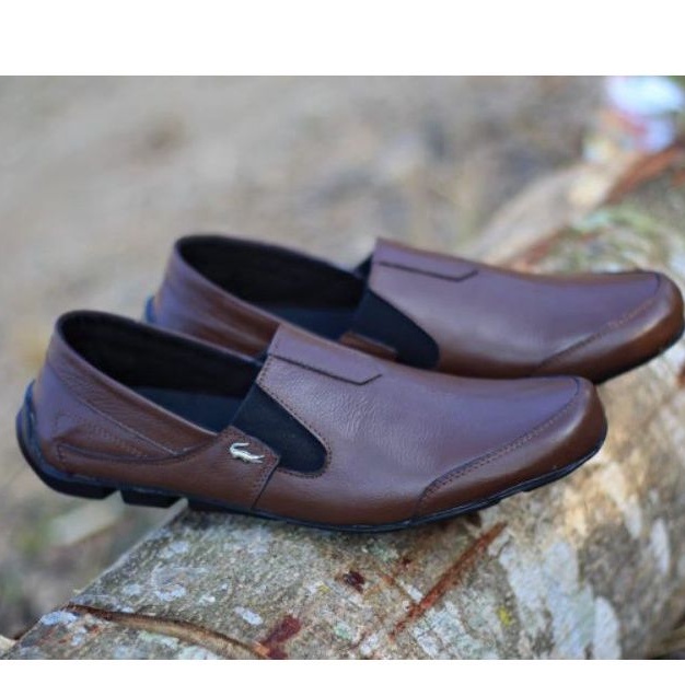 ENOZSTORE - Slop Kasual Pria Kulit Asli Sepatu Slip On Formal Kerja Casual Keren Trendy Kekinian Nyaman Ringan Elegant Bagus