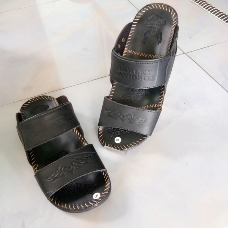 sandal Harley kulit asli ban  2 pria sandal slip kulit asli