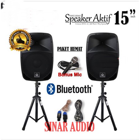 PAKET KOMPLIT SPEAKER AKTIF CRIMSON 15 inch BLUETOOTH Type SOUL 15 SOUL15