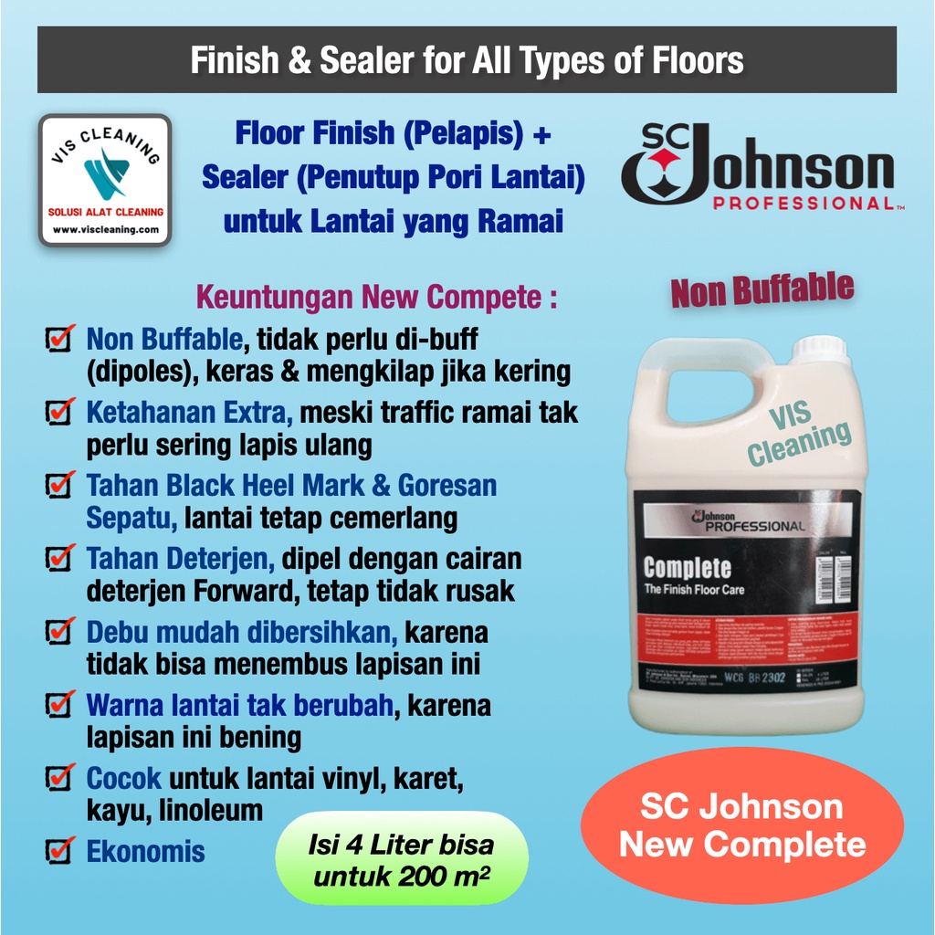 SC Johnson New Complete Finish Floor Care 4 L (Cairan Pelapis Lantai)