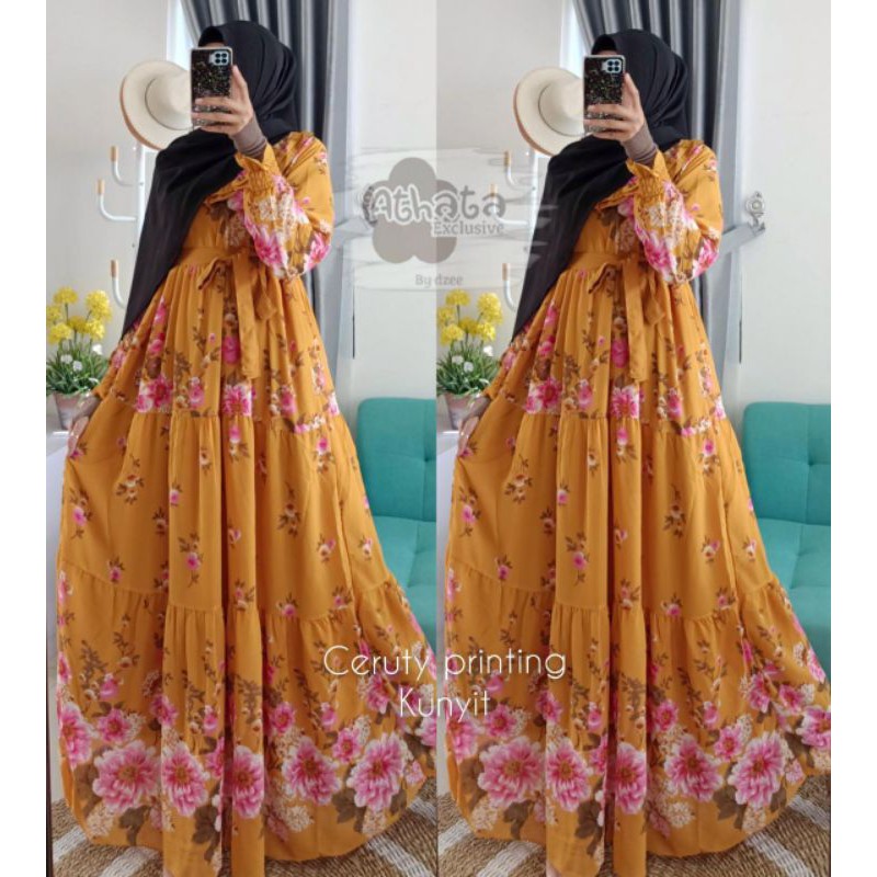 Gamis Ceruty babydoll full furing ATHATA